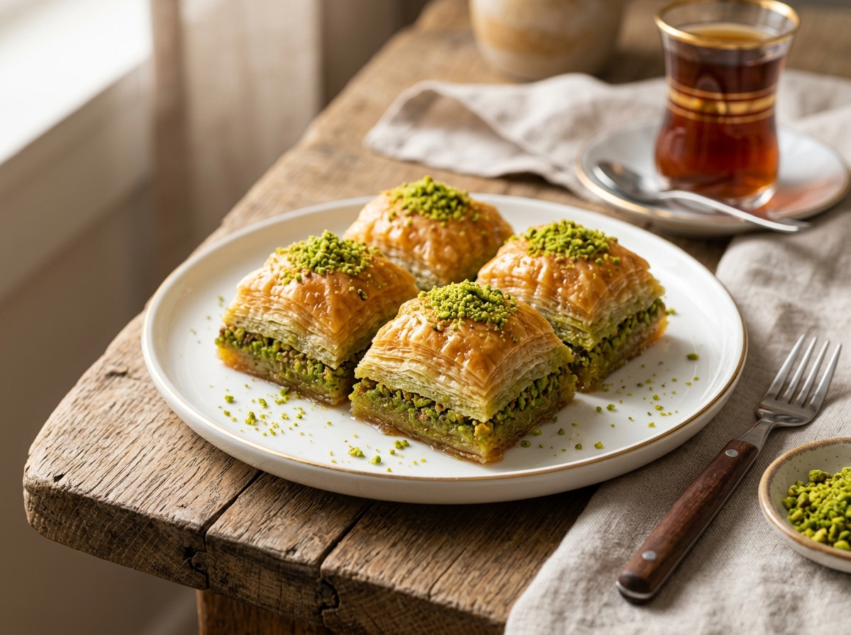 4 Square Pieces Turkish Pistachio Baklava