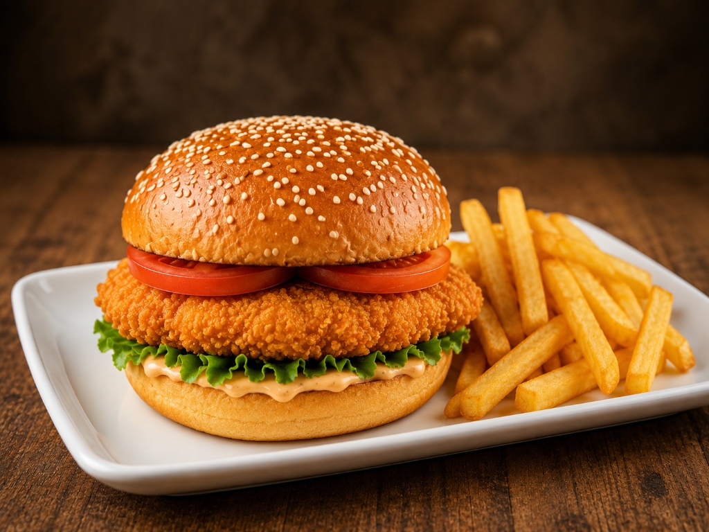 Crispy Chicken Burger with Chips
